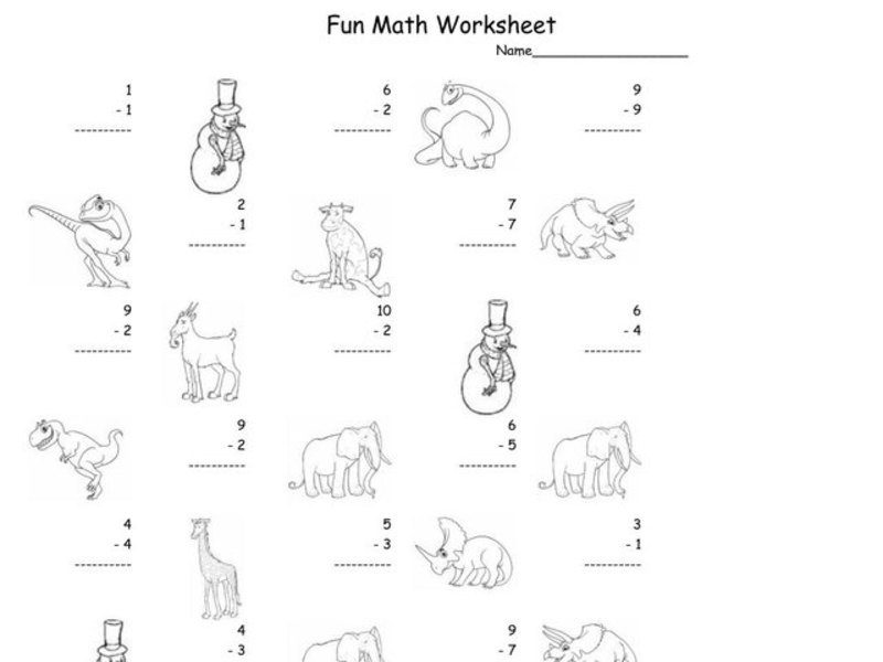 Fun Math: Subtract Numbers 1-10 Worksheet