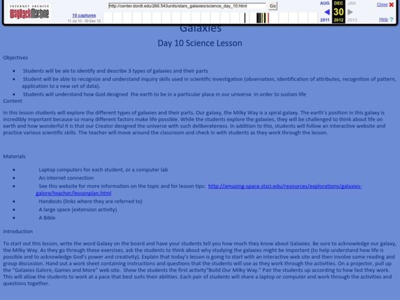 Galaxies Lesson Plan