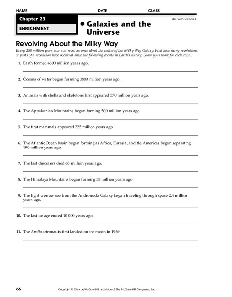 Galaxies and the Universe Worksheet