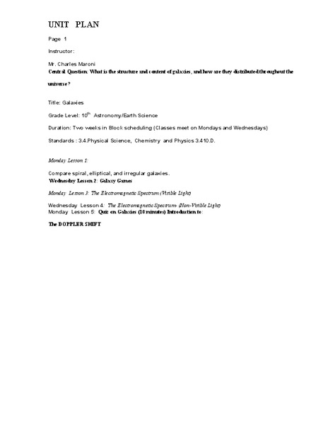 Galaxies Lesson Plan