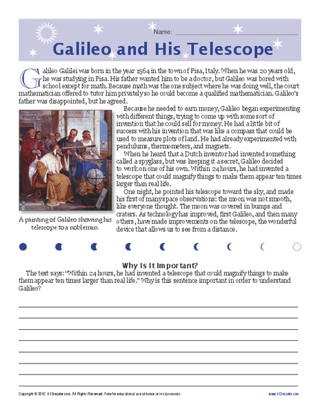 Galileo and His Telescope Worksheet