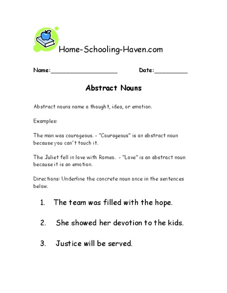 Abstract Nouns Worksheet