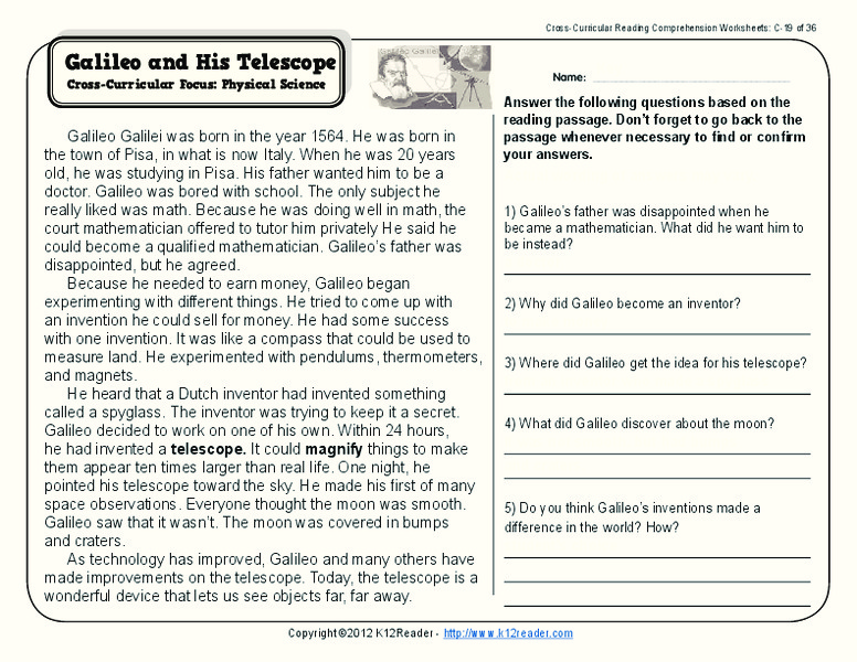 Galileo and His Telescope Worksheet