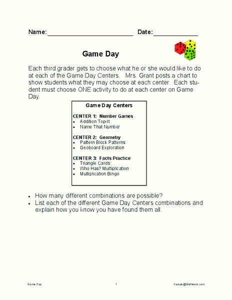 Game Day Worksheet