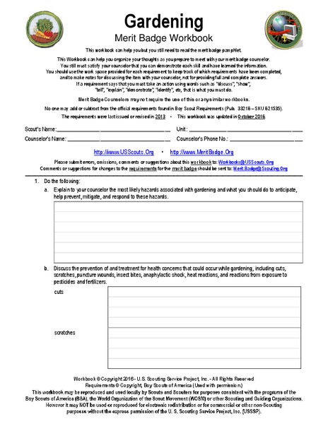 Gardening Worksheet