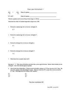 Gas Law Worksheet Worksheet