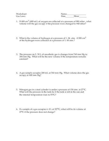 Gas Laws Worksheet