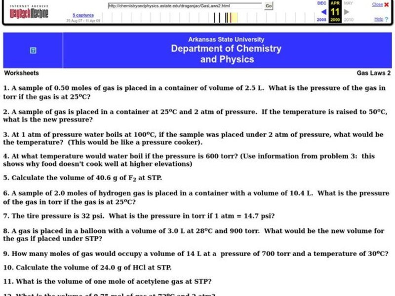 Gas Laws Worksheet
