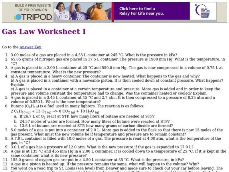 Gas Law Worksheet Worksheet