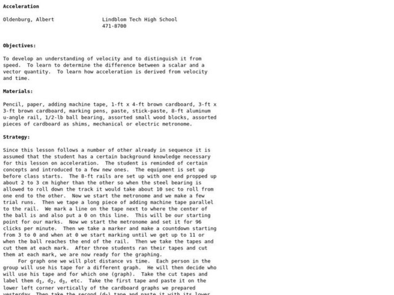 Acceleration Lesson Plan