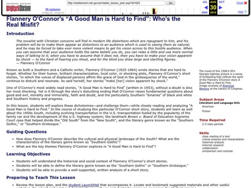 Flannery O'Connor's "A Good Man is Hard to Find": Who's the Real Misfit? Lesson Plan