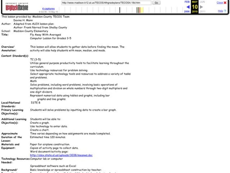 Fly Away With Averages Lesson Plan