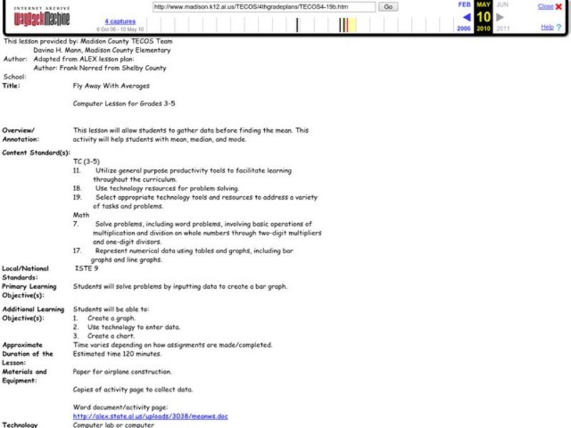 Fly Away With Averages Lesson Plan