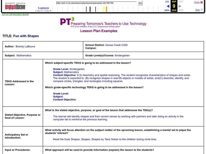 Fun with Shapes Lesson Plan
