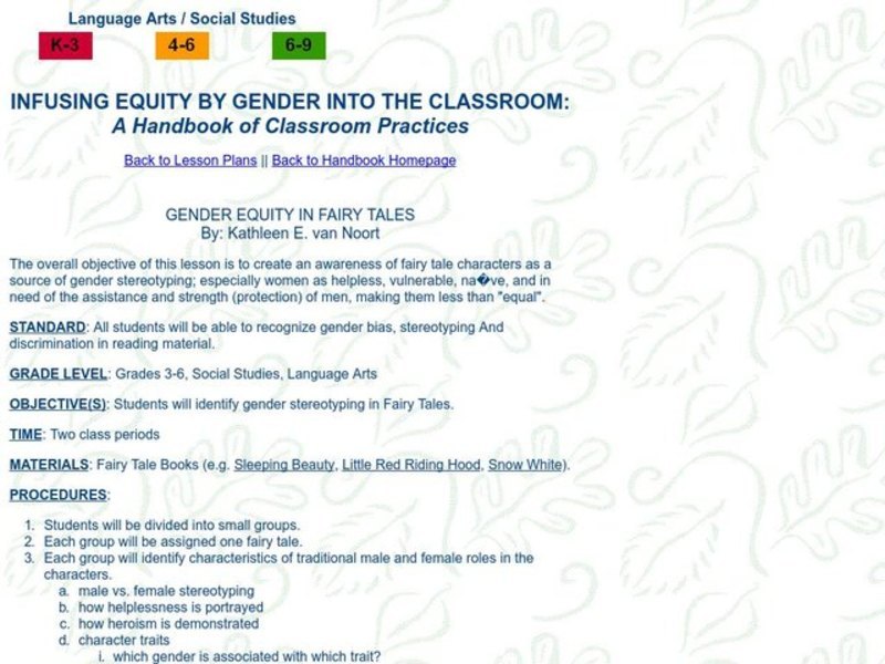 GENDER EQUITY IN FAIRY TALES Lesson Plan