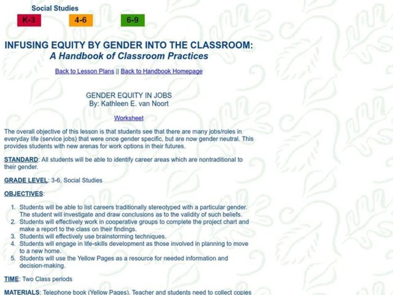 Gender Equity in Jobs Lesson Plan