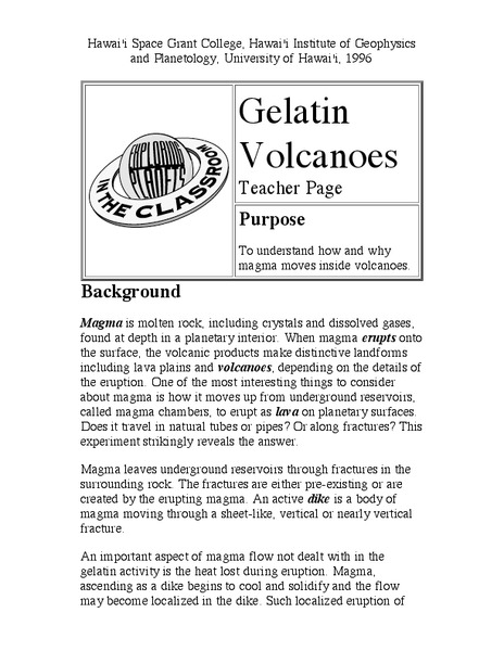 Gelatin Volcanoes Lesson Plan