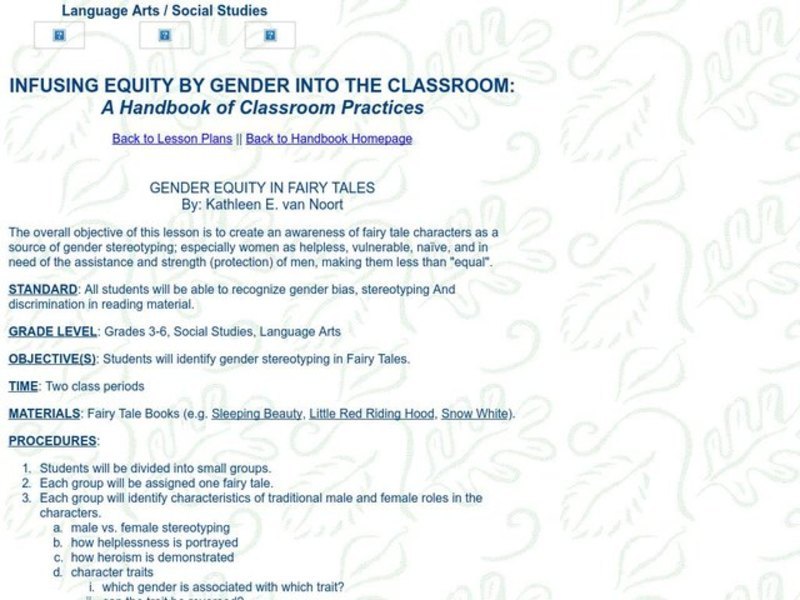 Gender Equity in Fairy Tales Lesson Plan