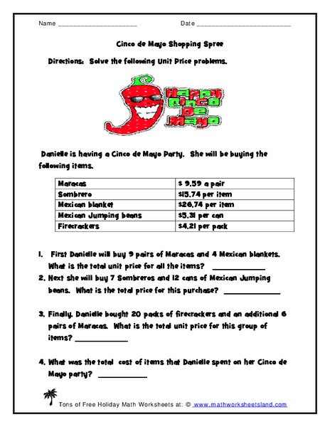 Cinco de Mayo Shopping Spree Worksheet