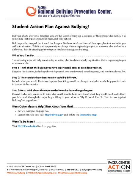 Student Action Plan Against Bullying! Activity