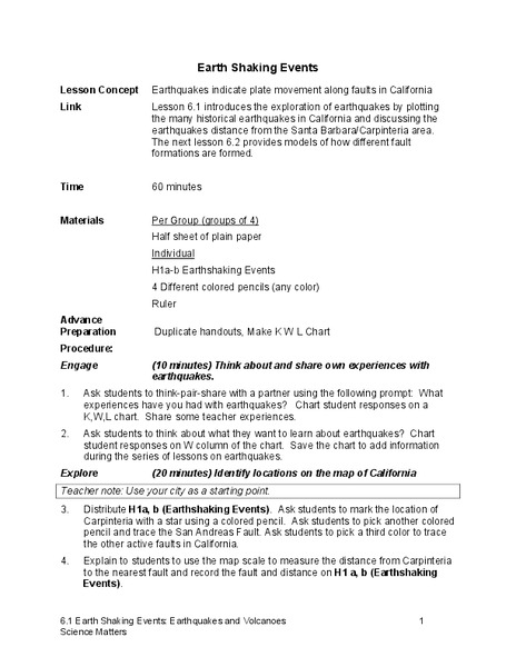 Earth Shaking Events Lesson Plan