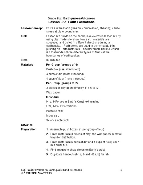 Fault Formations Lesson Plan