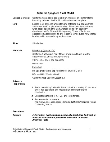Spaghetti Fault Model Lesson Plan