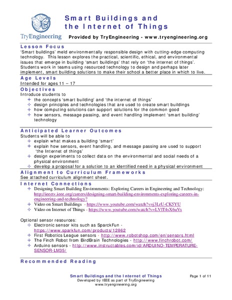 Smart Buildings and the Internet of Things Lesson Plan