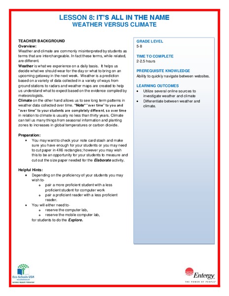 It's All in the Name: Weather Versus Climate Lesson Plan