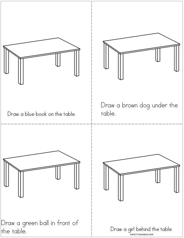 Draw the Items—On, Under, Front, Behind Book Printables