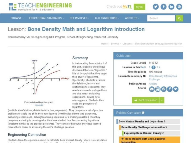 Bone Density Math and Logarithm Introduction Lesson Plan