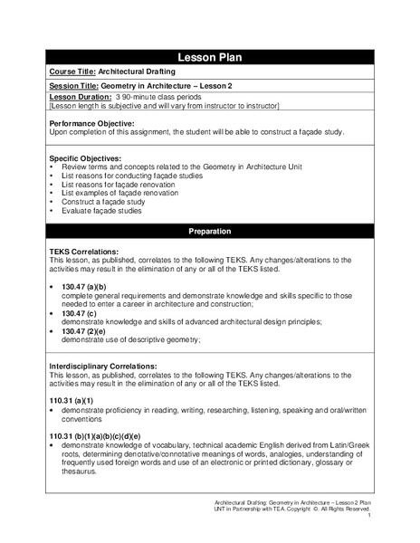 Geometry in Architecture #2 Lesson Plan