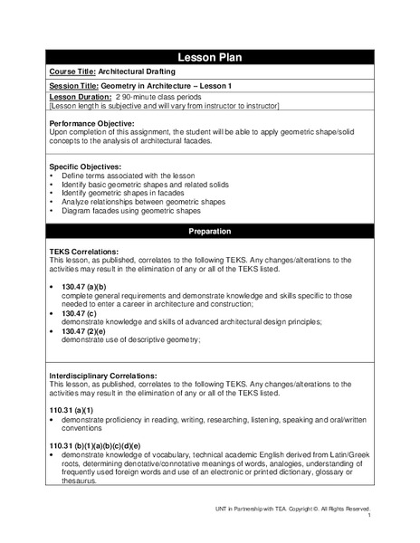 Geometry in Architecture #1 Lesson Plan