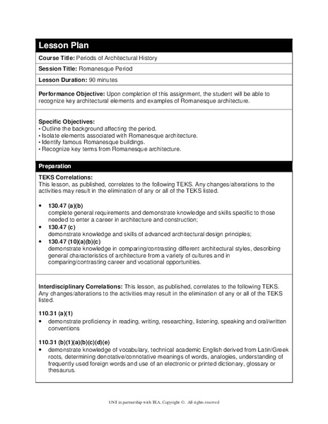 Romanesque Period Lesson Plan