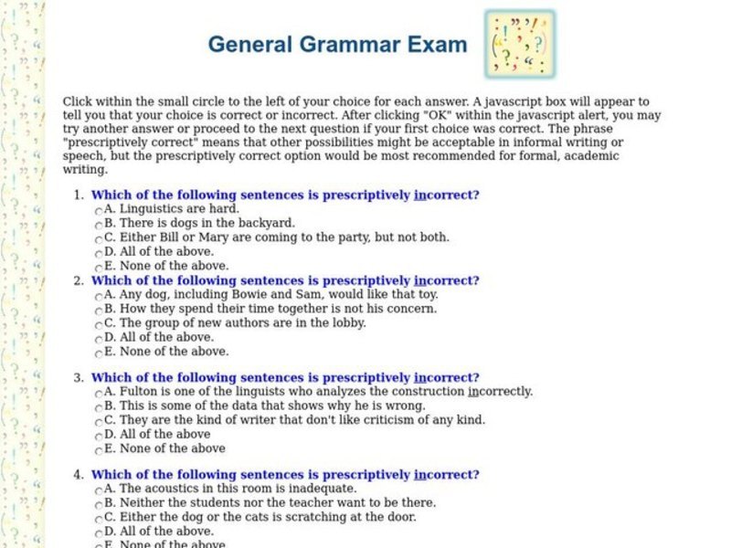 General Grammar Exam Interactive