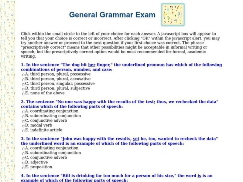 General Grammar Exam Interactive