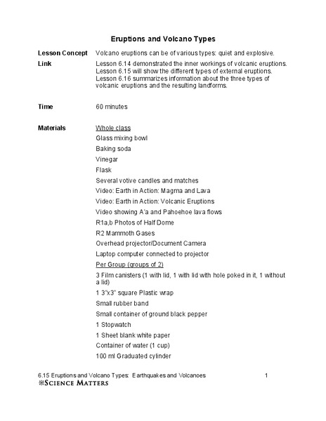 Eruptions and Volcano Types Lesson Plan
