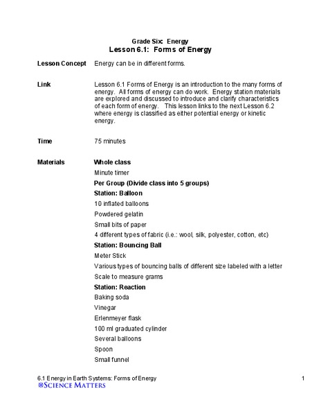 Forms of Energy Lesson Plan