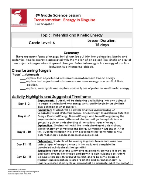 Transformation: Energy in Disguise Unit Plan
