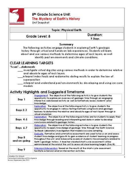 The Mystery of Earth’s History Unit Plan