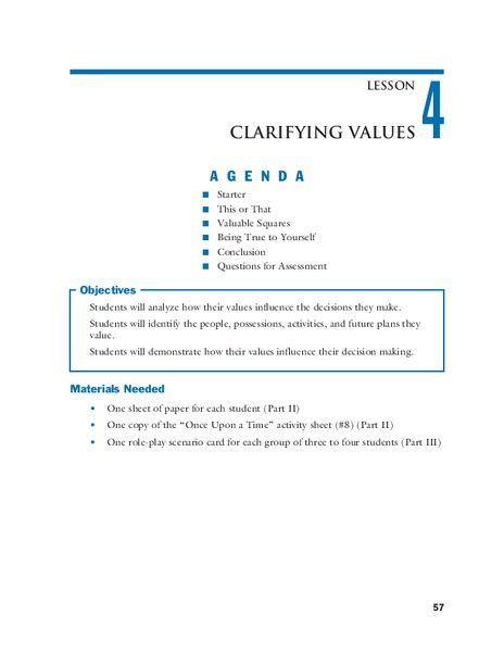 Clarifying Values Lesson Plan