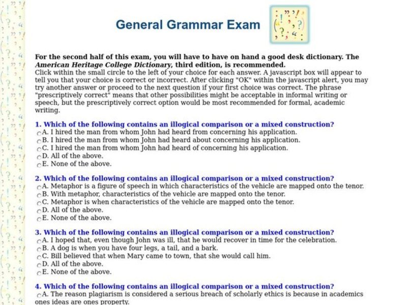 General Grammar Exam Interactive