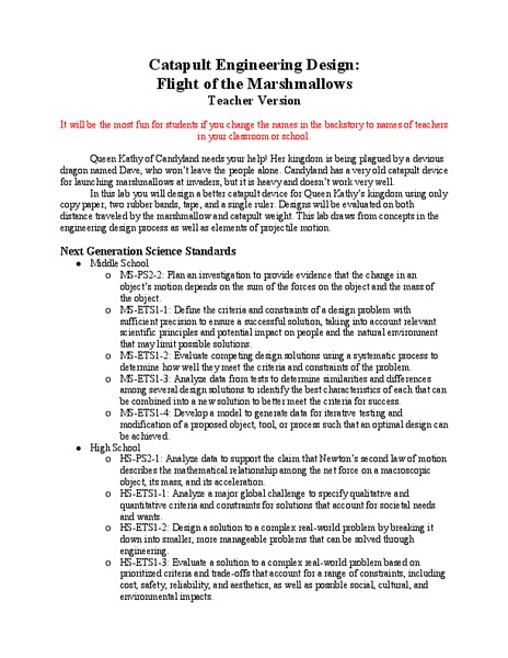 Catapult: Flight of the Marshmallows Lesson Plan