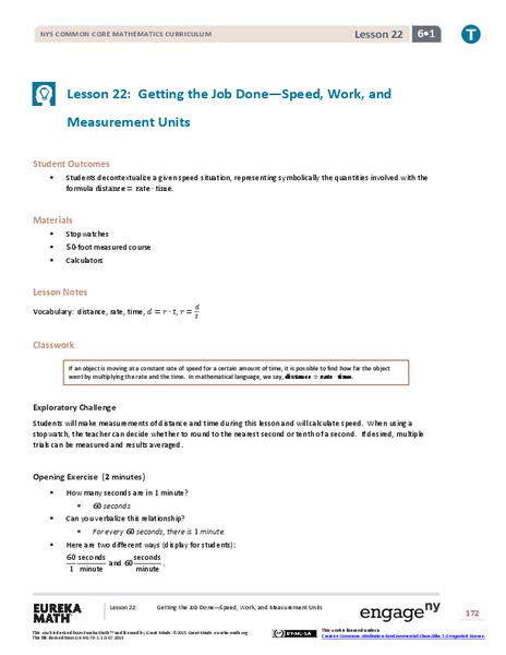 Getting the Job Done—Speed, Work, and Measurement Units II Lesson Plan