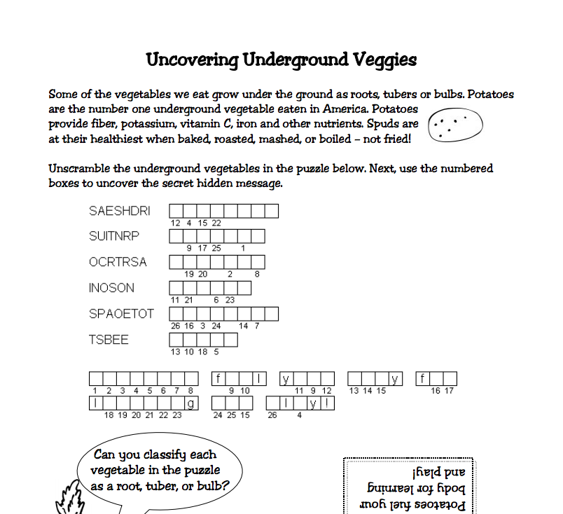 Uncovering Underground Veggies Worksheet