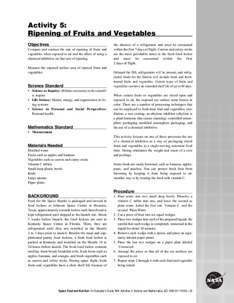 Ripening of Fruits and Vegetables Activity