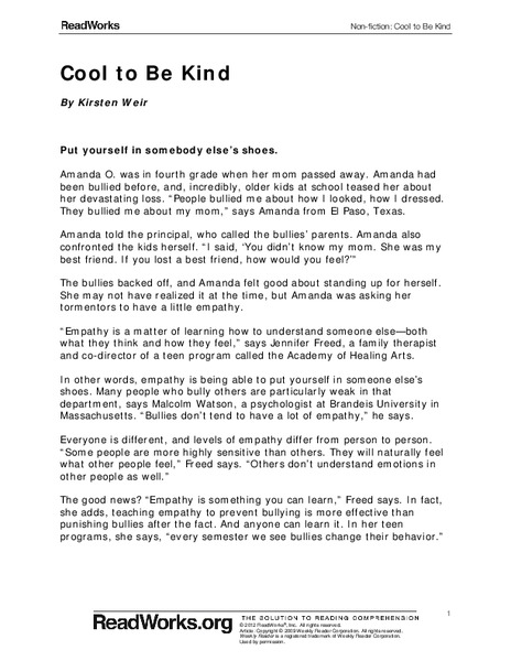 Cool to Be Kind Worksheet