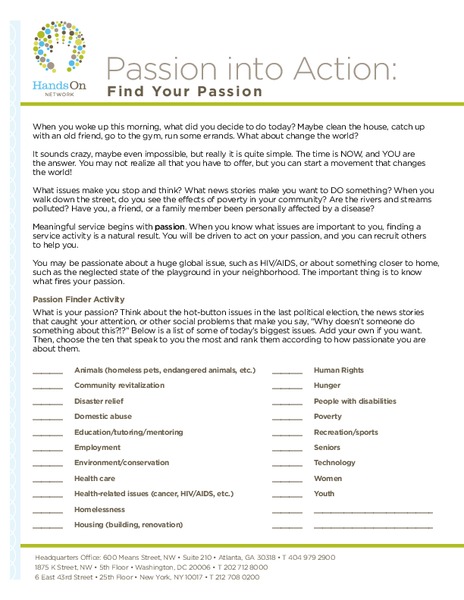 Passion into Action Activity