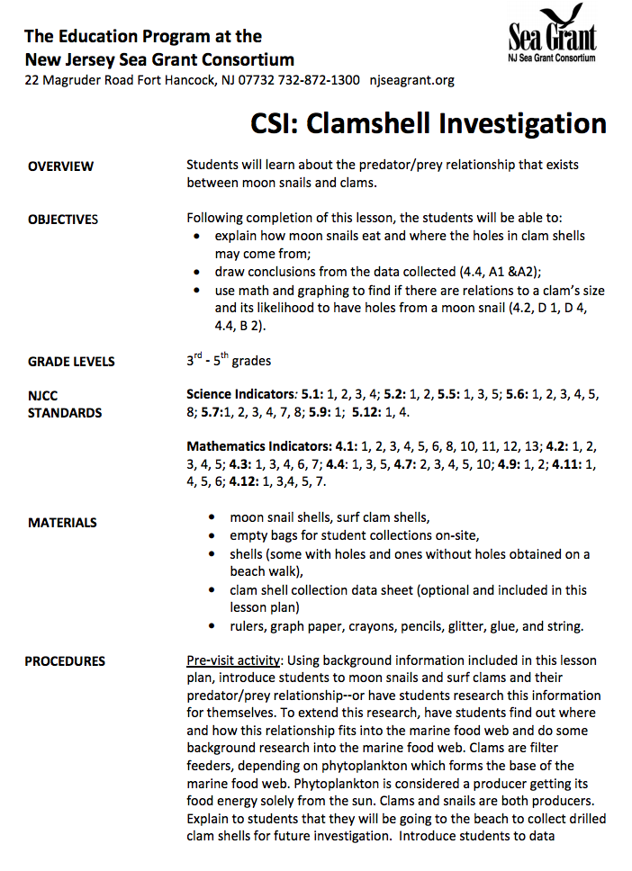 CSI Clamshell Investigation Lesson Plan