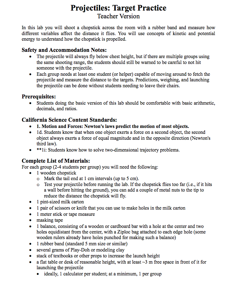 Projectiles: Target Practice Lesson Plan